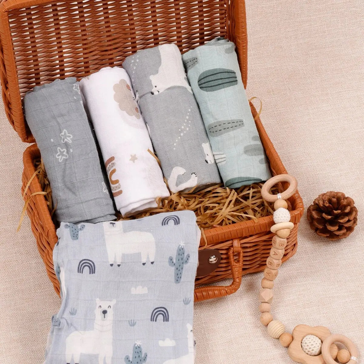 Ensemble de 5 pièces : Serviettes multi-usages en coton et bambou ultra-douce 60x60 cm