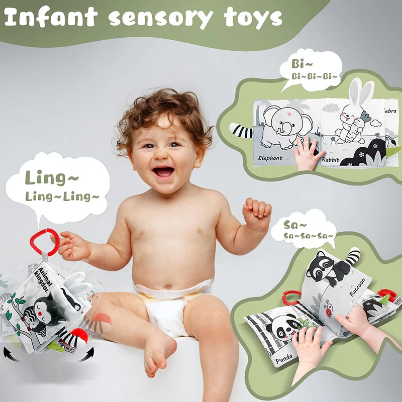 Livre en Tissu Sensoriel pour Bébé – Apprentissage, Éveil et Sécurité