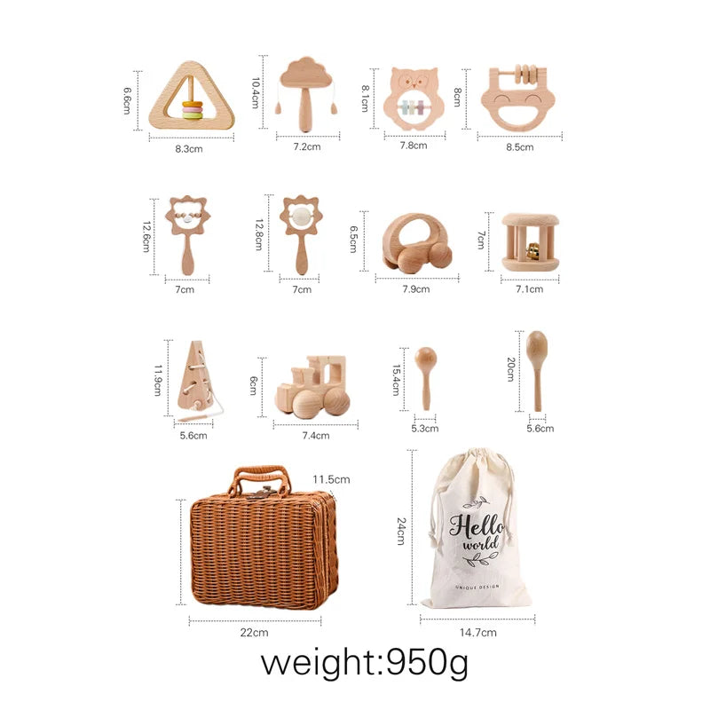 Ensemble hochets en bois et crochet