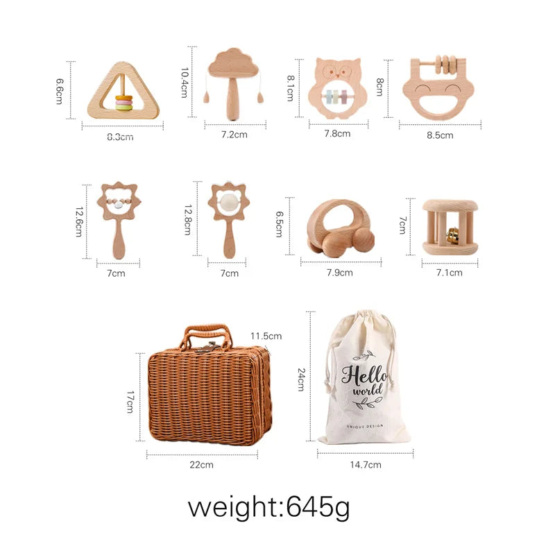 Ensemble hochets en bois et crochet